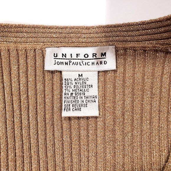 Uniform John Paul Richard Sparkly Metallic Gold V Neck Sweater M - Picture 8 of 9
